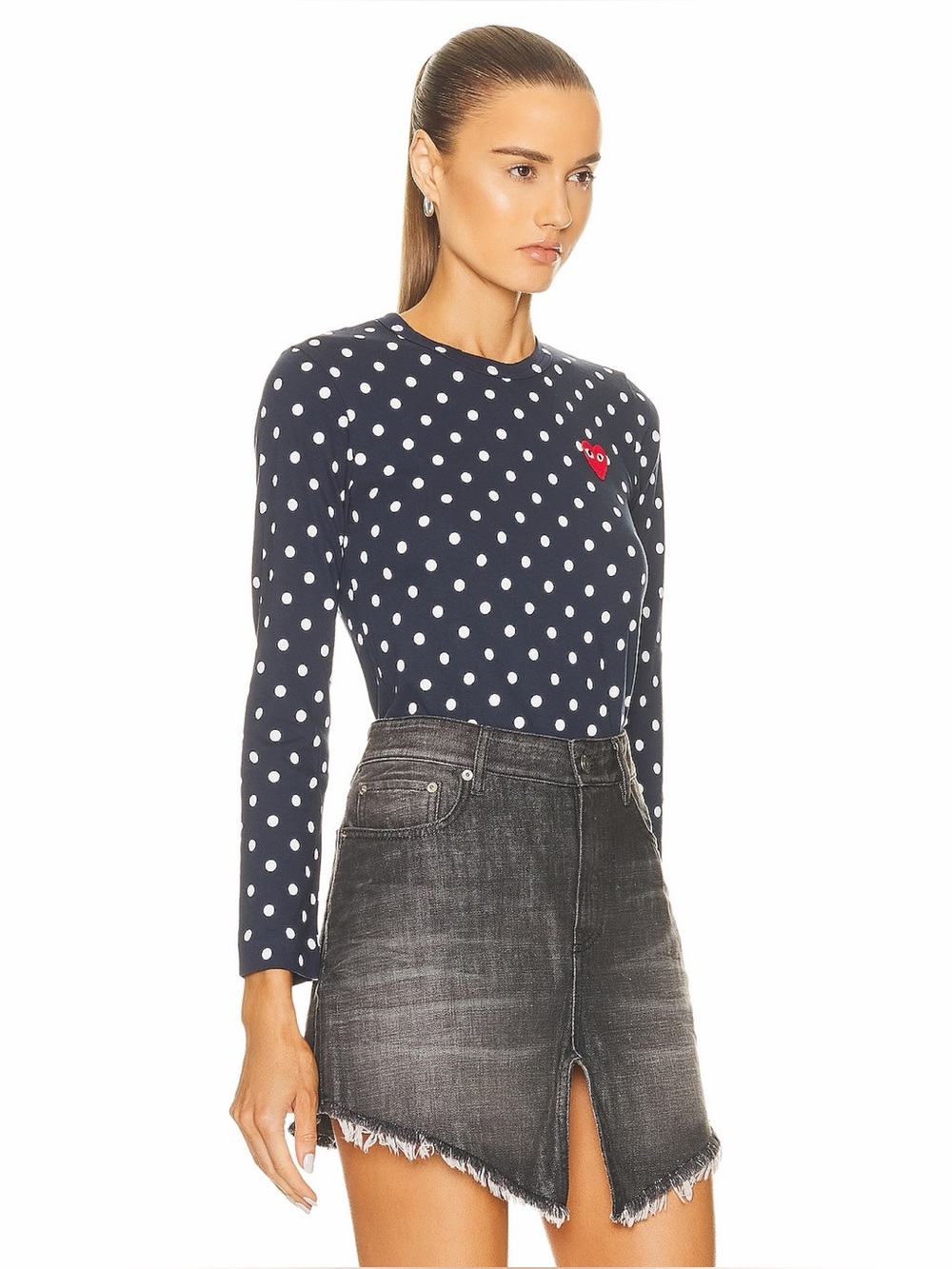 Comme De Garçons Play Cotton Red Emblem Dot Tee in Black